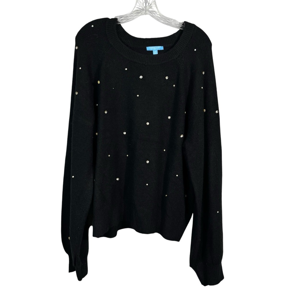 Draper James RSVP Black Rhinestone Embellished Pattern Oversized Sweater Top XXL